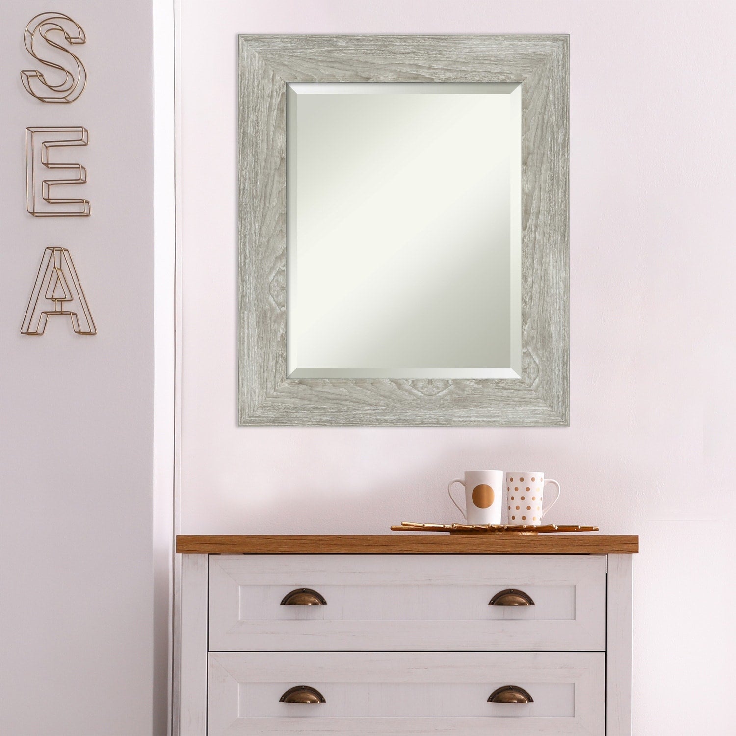 Beveled Bathroom Wall Mirror - Dove Greywash Frame