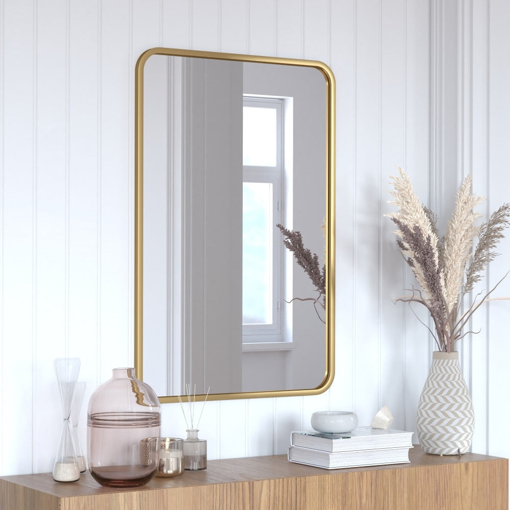 Wall Mount Shatterproof Rectangular Accent Wall Mirror with Metal Frame