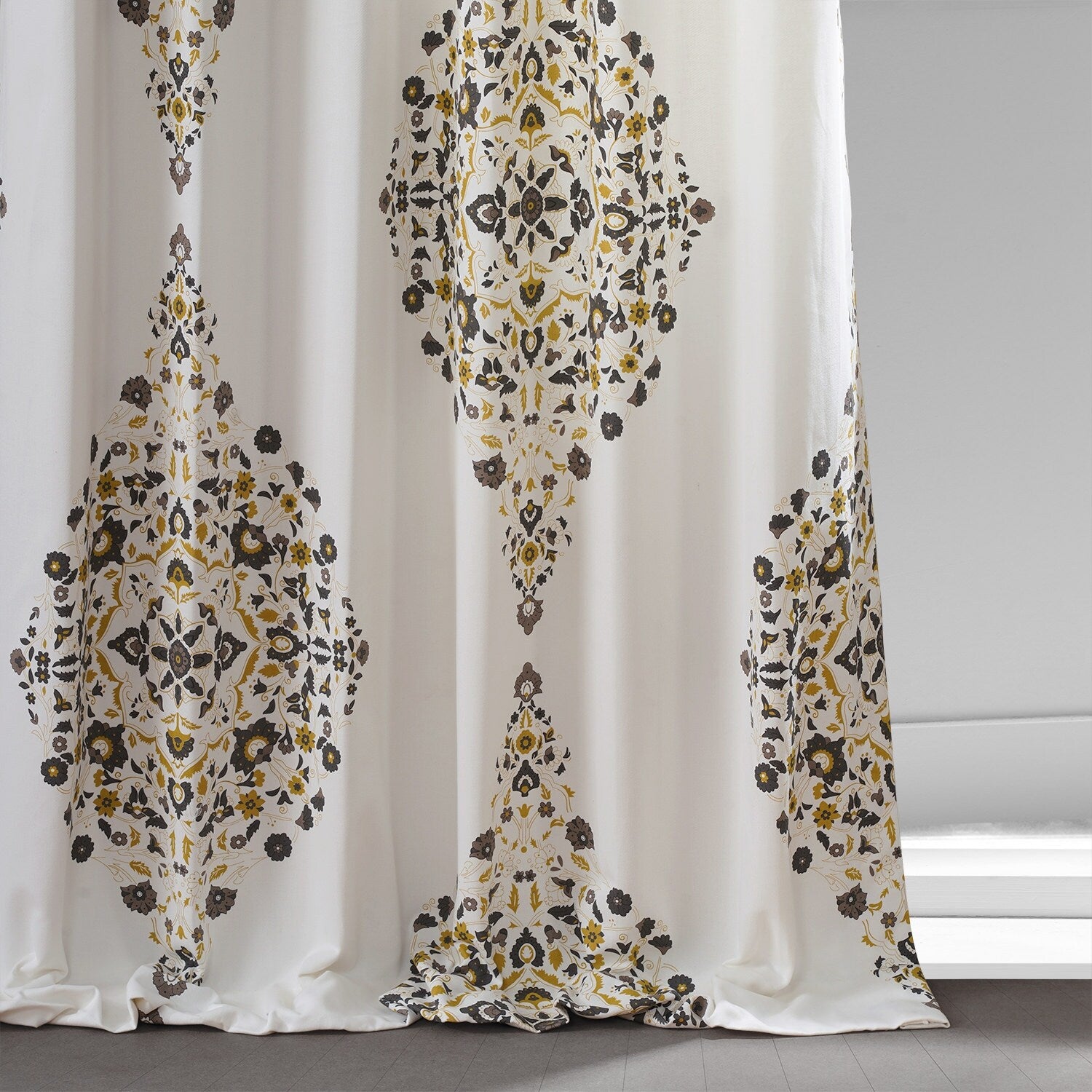 Exclusive Fabrics Medallion Damask Printed Cotton Room Darkening Window Curtains (1 Panel)