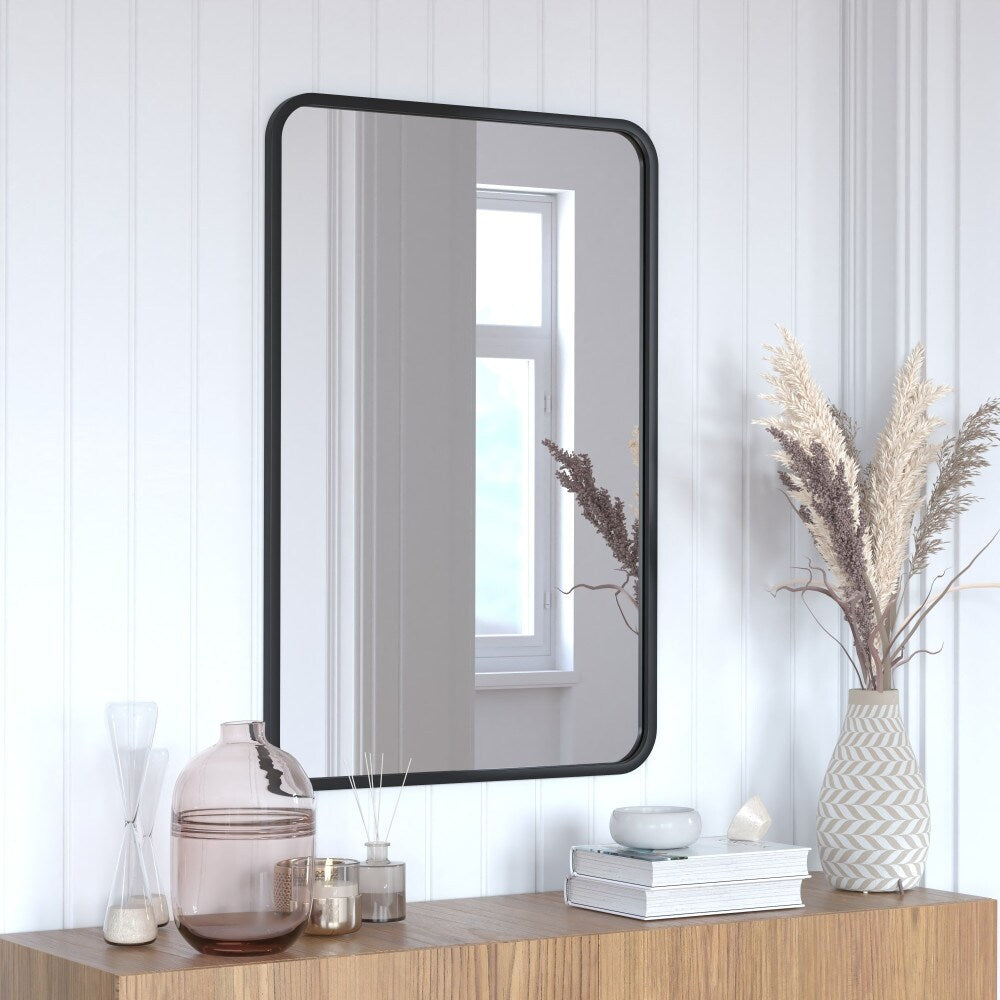 Wall Mount Shatterproof Rectangular Accent Wall Mirror with Metal Frame