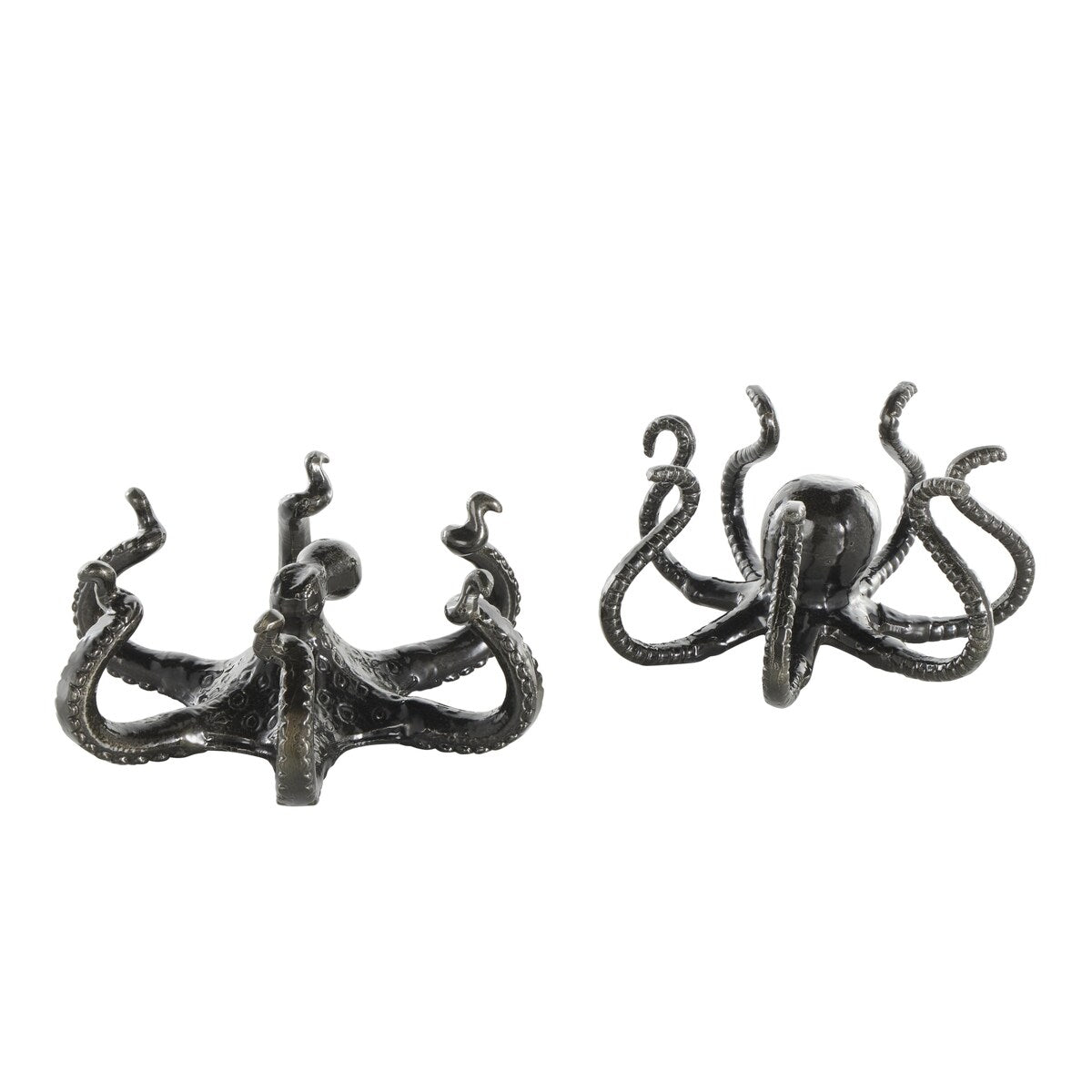 Aluminum Metal Octopus Decorative Sculpture with Splayed Arms - Set of 2 Black - Roche River Decor