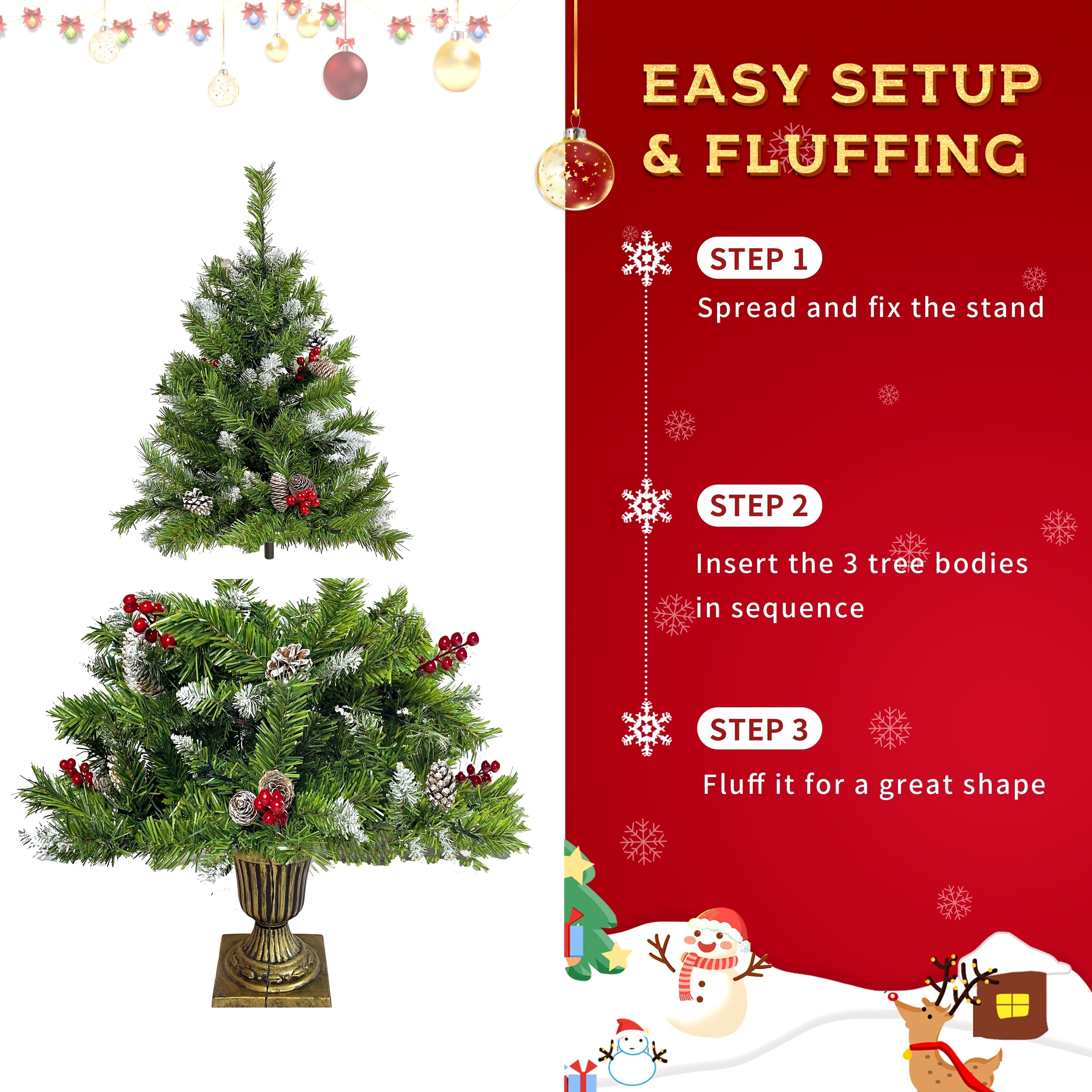 Artificial Christmas 4-Piece Set,Garland, Wreath and Set of 2 Entrance Trees X-mas with LED Lights, Christmas Tree