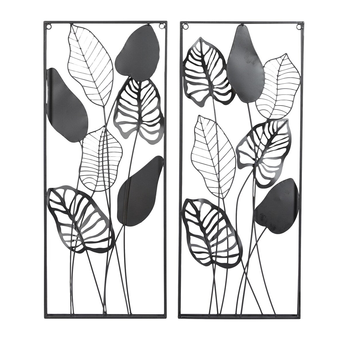 Metal Leaf Tall Cut-Out Home Wall Decor with Intricate Laser Cut Designs - Set of 2 Black - Roche River Decor