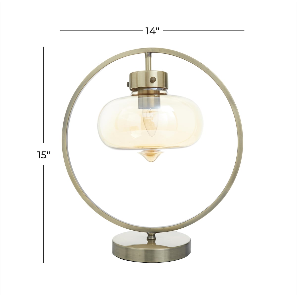 Metal Circular Framed Room Accent Lamp with Hanging Glass Shade - Gold - Roche River Decor