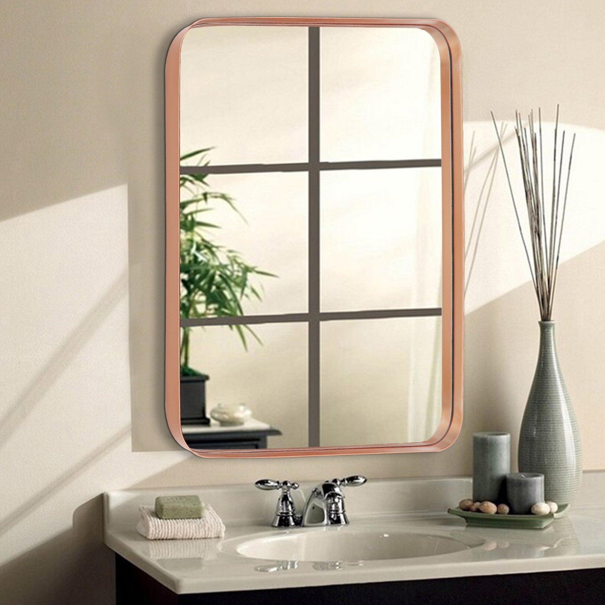 Wall Mirror Vanity Mirror Bathroom Mirror with Round Corner (1 Piece)