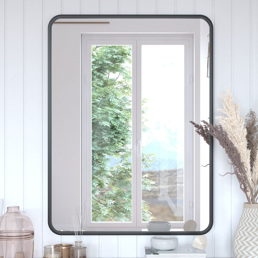 Wall Mount Shatterproof Rectangular Accent Wall Mirror with Metal Frame