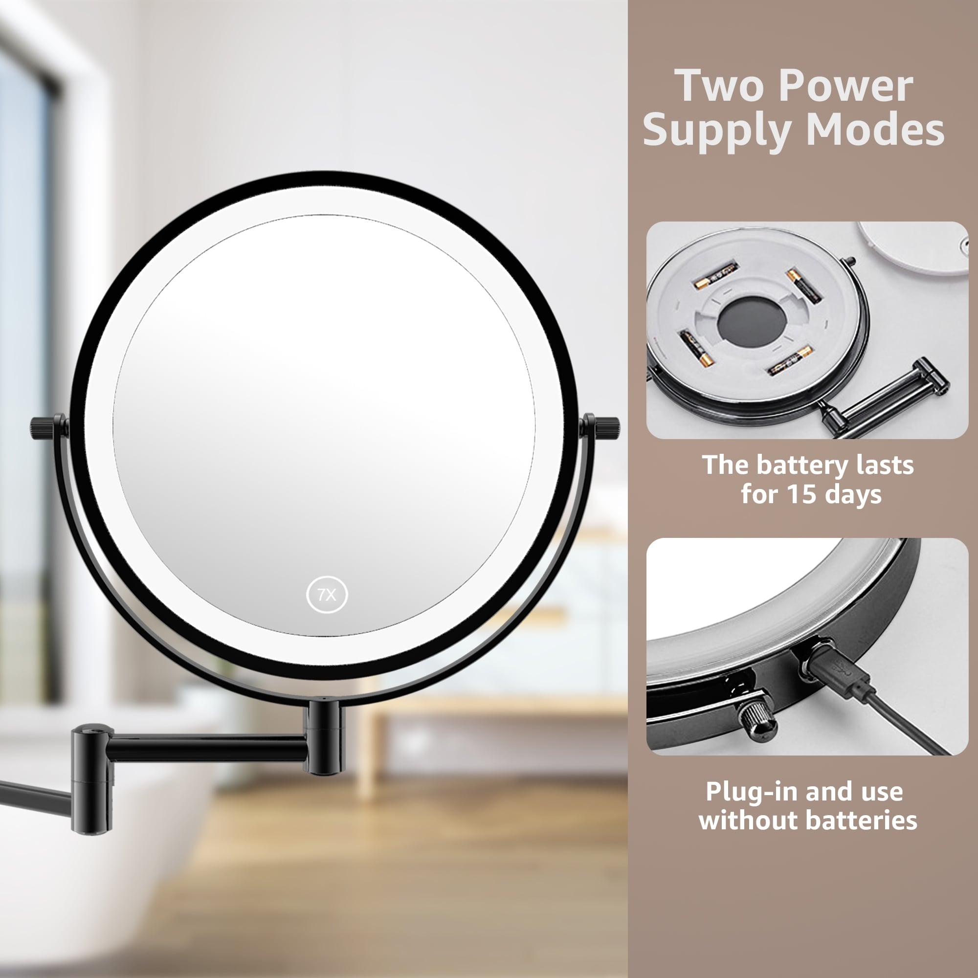 Yulika Plug-in Wall Mounted Makeup Mirror Magnifying Mirror with Light 1X/10X or 1X/7X