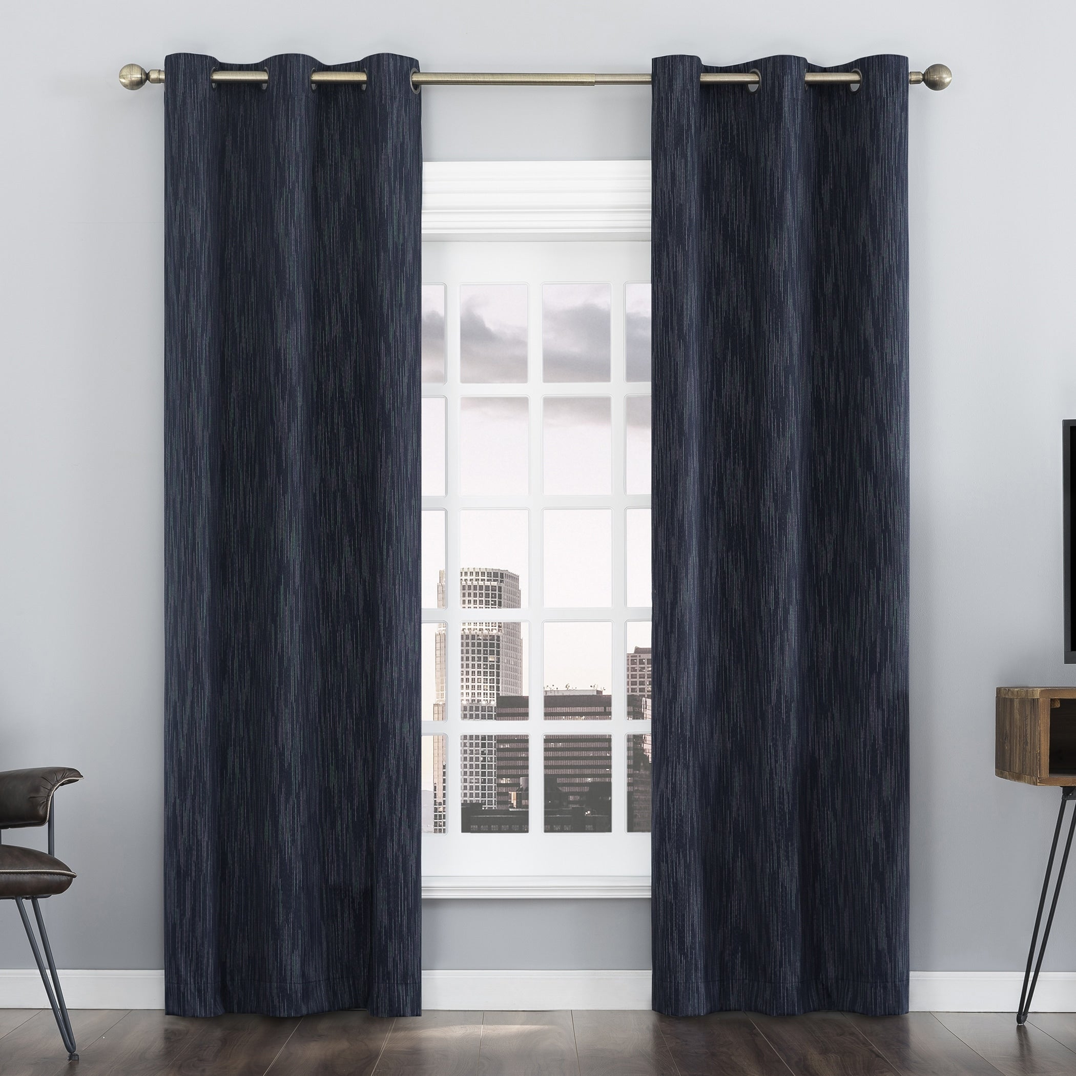 Sun Zero Damon Pinstripe Stitch Thermal Extreme Total Blackout Grommet Curtain Panel, Single Panel