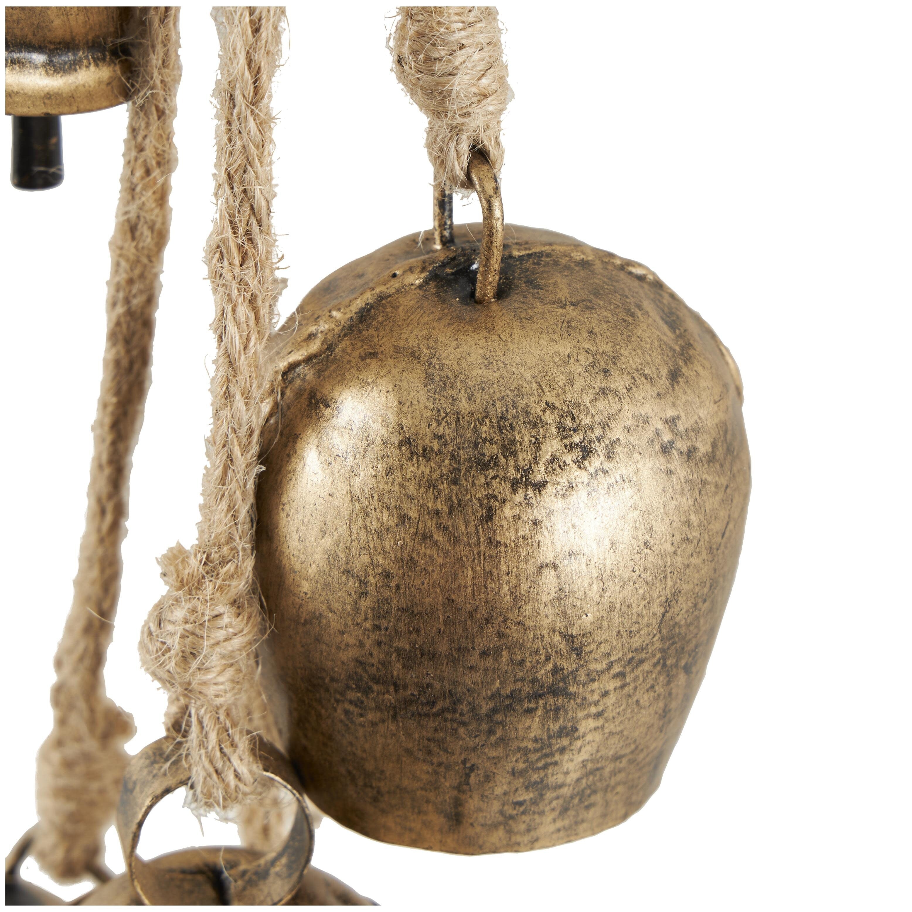 Metal Tibetan Inspired Decorative Cow Bells with 5 Bells on Jute Hanging Rope - Gold or White - Roche River Decor