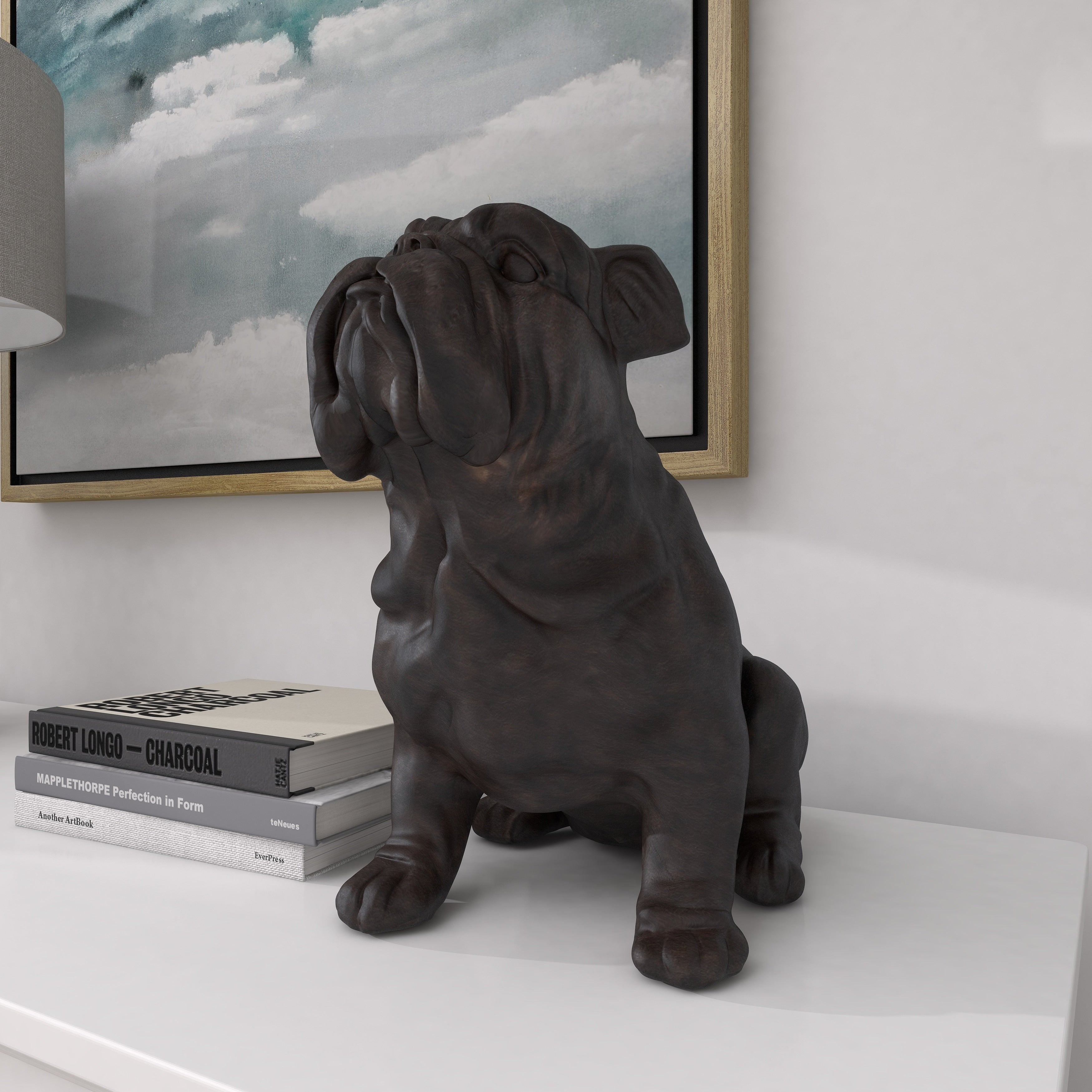 Brown Polystone Distressed Sitting Bulldog Sculpture