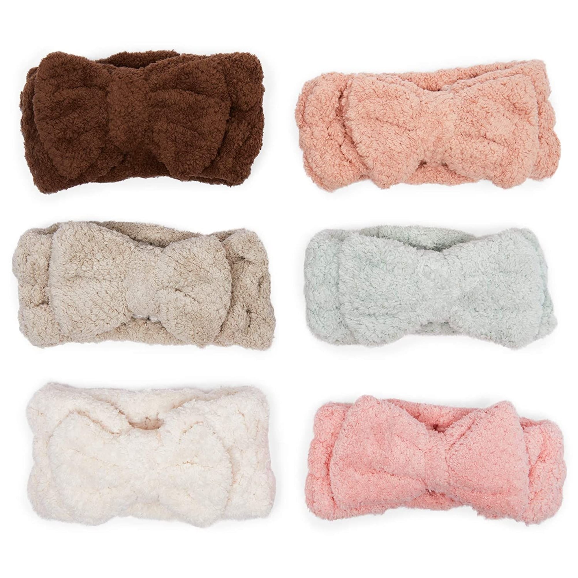 6 Pack Fluffy Microfiber Bowtie Headbands, Facial Makeup Hair Band for Face Wash