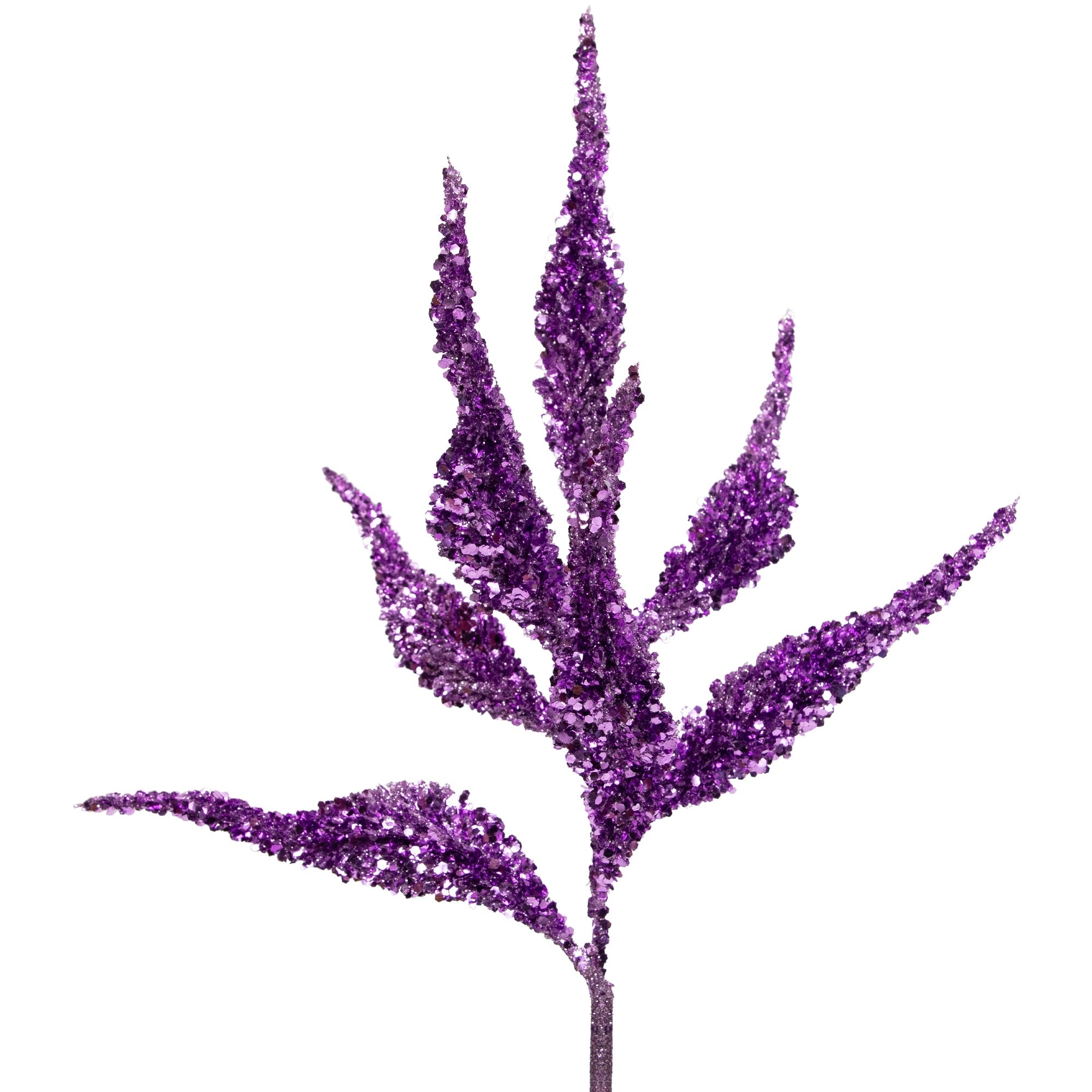 21 Purple Glittered Leaves Christmas Spray