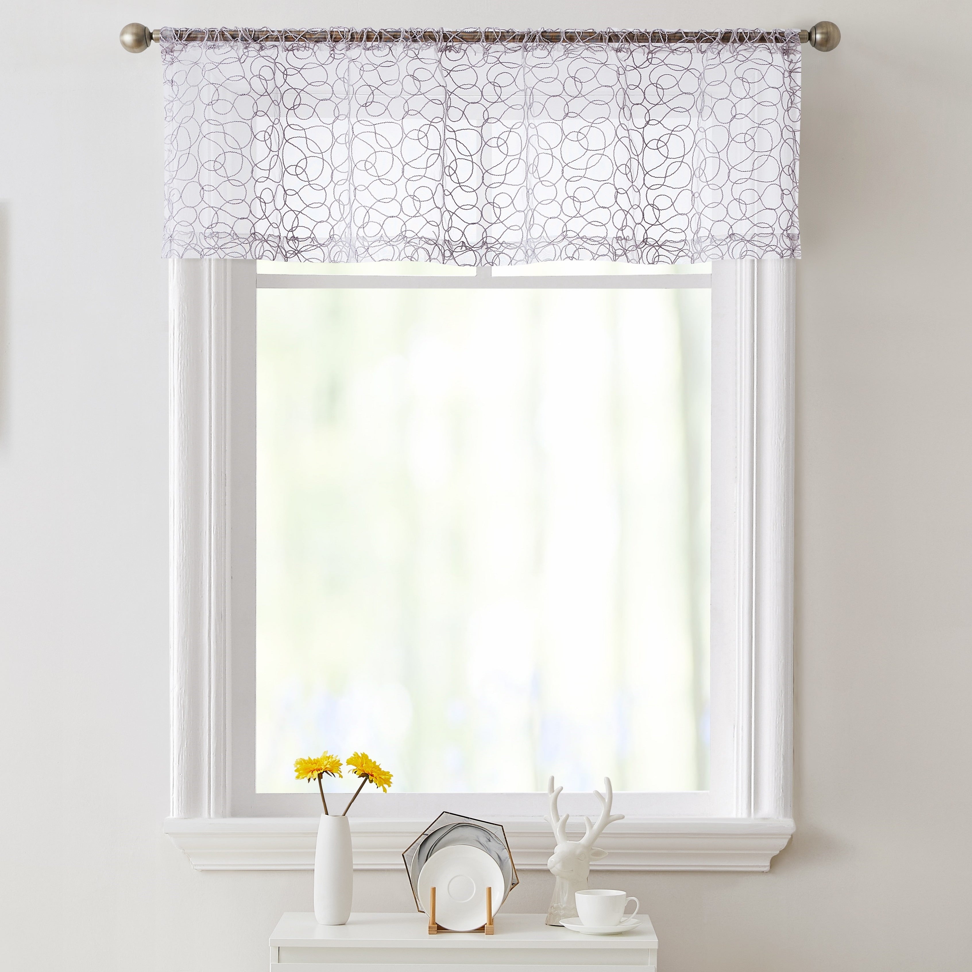 HLC.me Audrey Embroidered Sheer Voile Window Curtain Short Rod Pocket Tiers Valance Kitchen, Small Windows and Bathroom