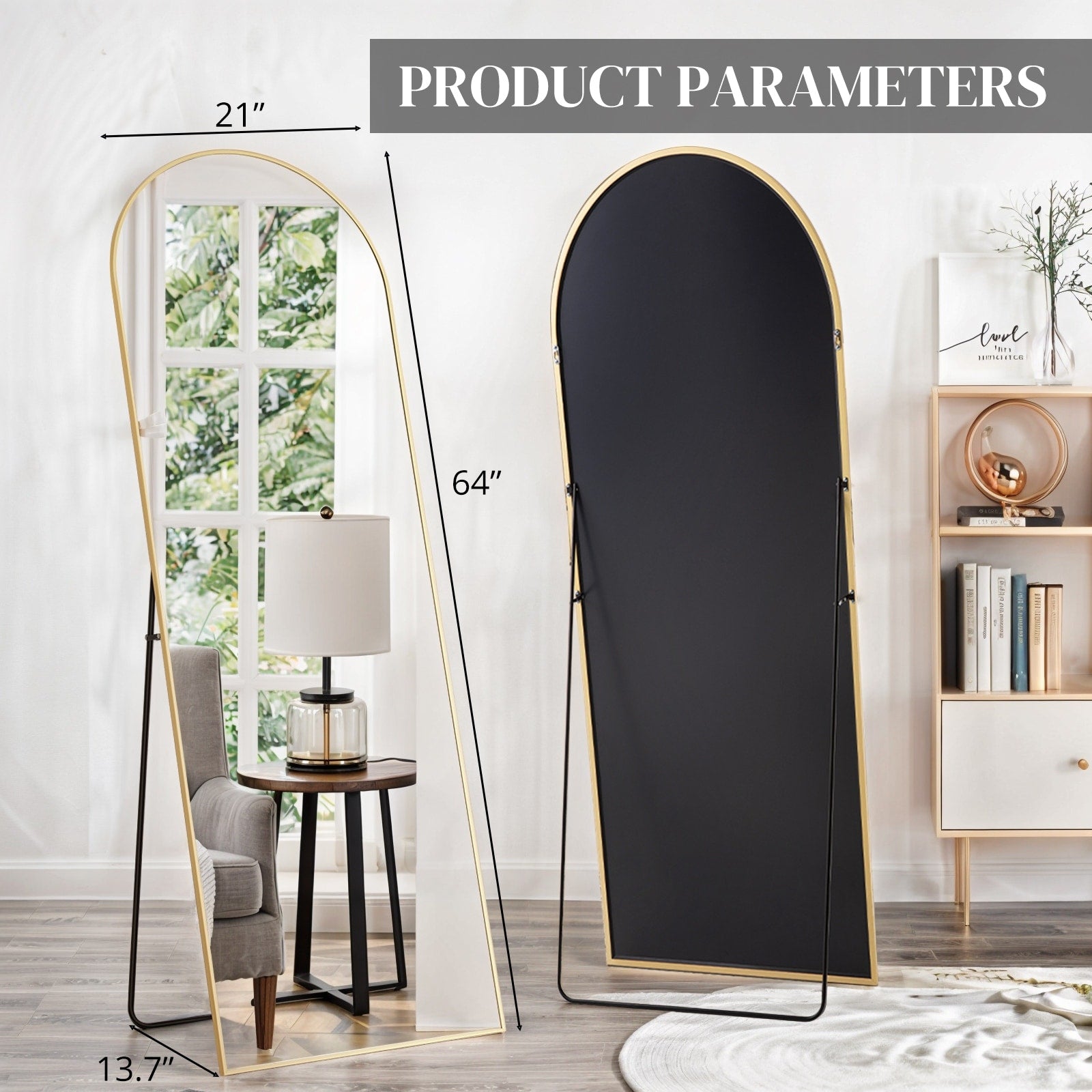 64x21 Inch Full Length Mirror Standing or Leaning Wall Mirror, Arched Full Body Mirror for Bedroom, Living Room, or Cloakroom