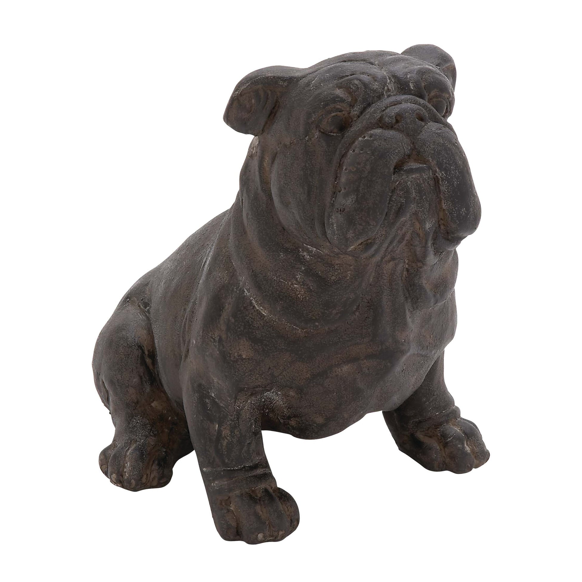 Brown Polystone Distressed Sitting Bulldog Sculpture