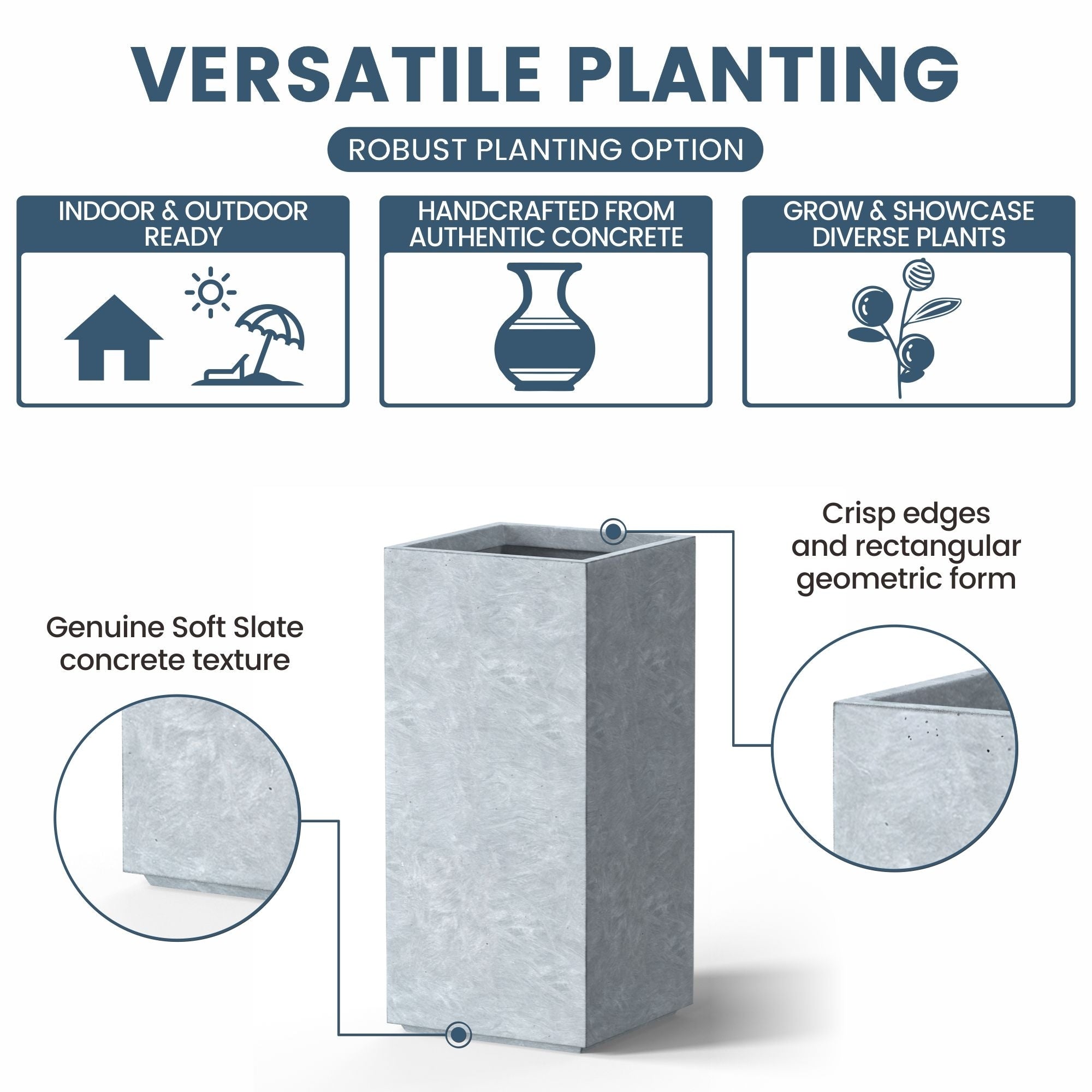 Tall Concrete Rectangle Plant Boxes / Large Indoor and Outdoor Flower Planters