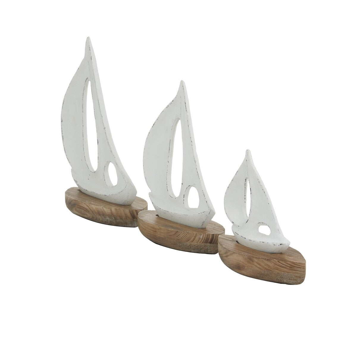 Wood Sail Boat Decorative Sculpture with Wood Base - Set of 3 White - Roche River Decor