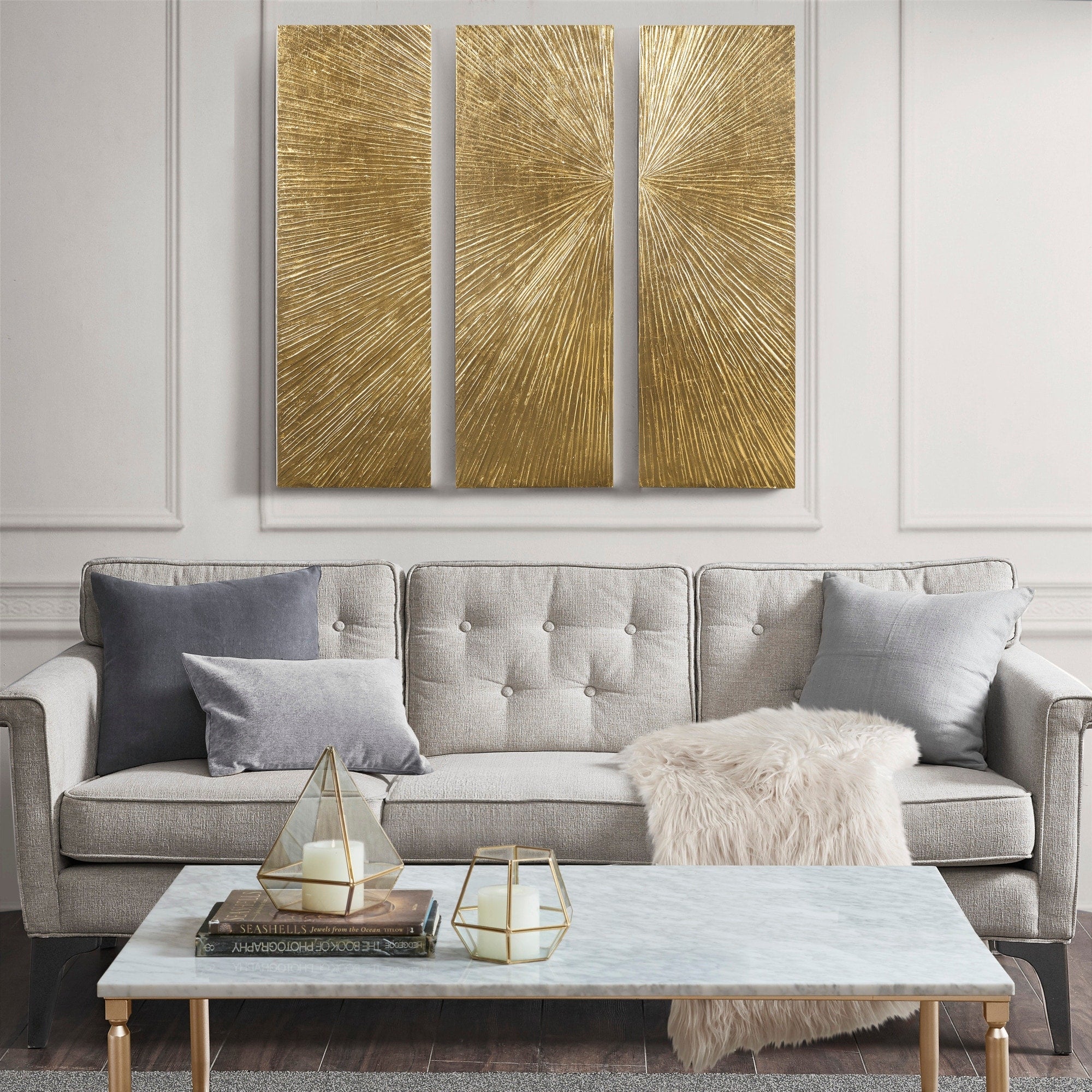 Madison Park Signature Sunburst Hand Painted Triptych 3-piece Dimensional Resin Wall Art Set