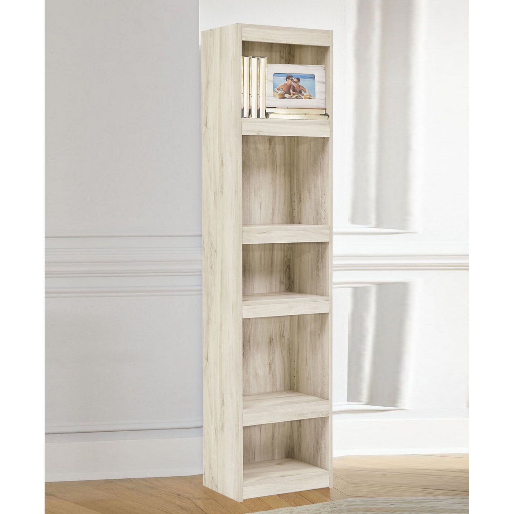 72 Inches 5 Tier Wooden Pier with Adjustable Shelves, Washed White