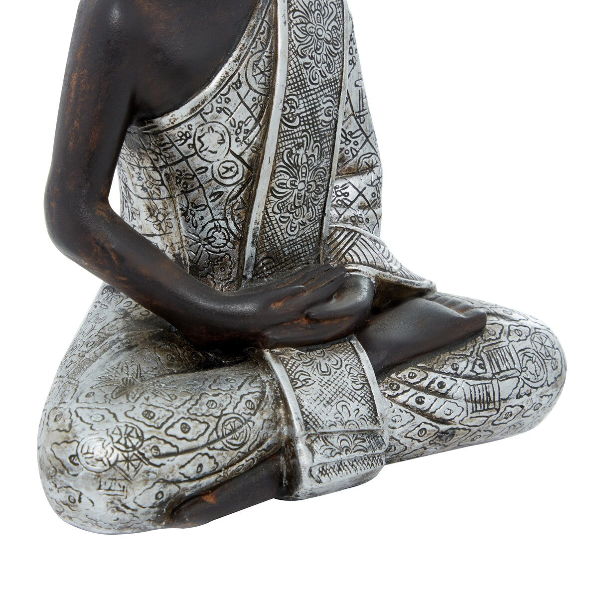 Polystone Buddha Meditating Decorative Sculpture with Engraved Carvings and Relief Detailing - Black - Roche River Decor