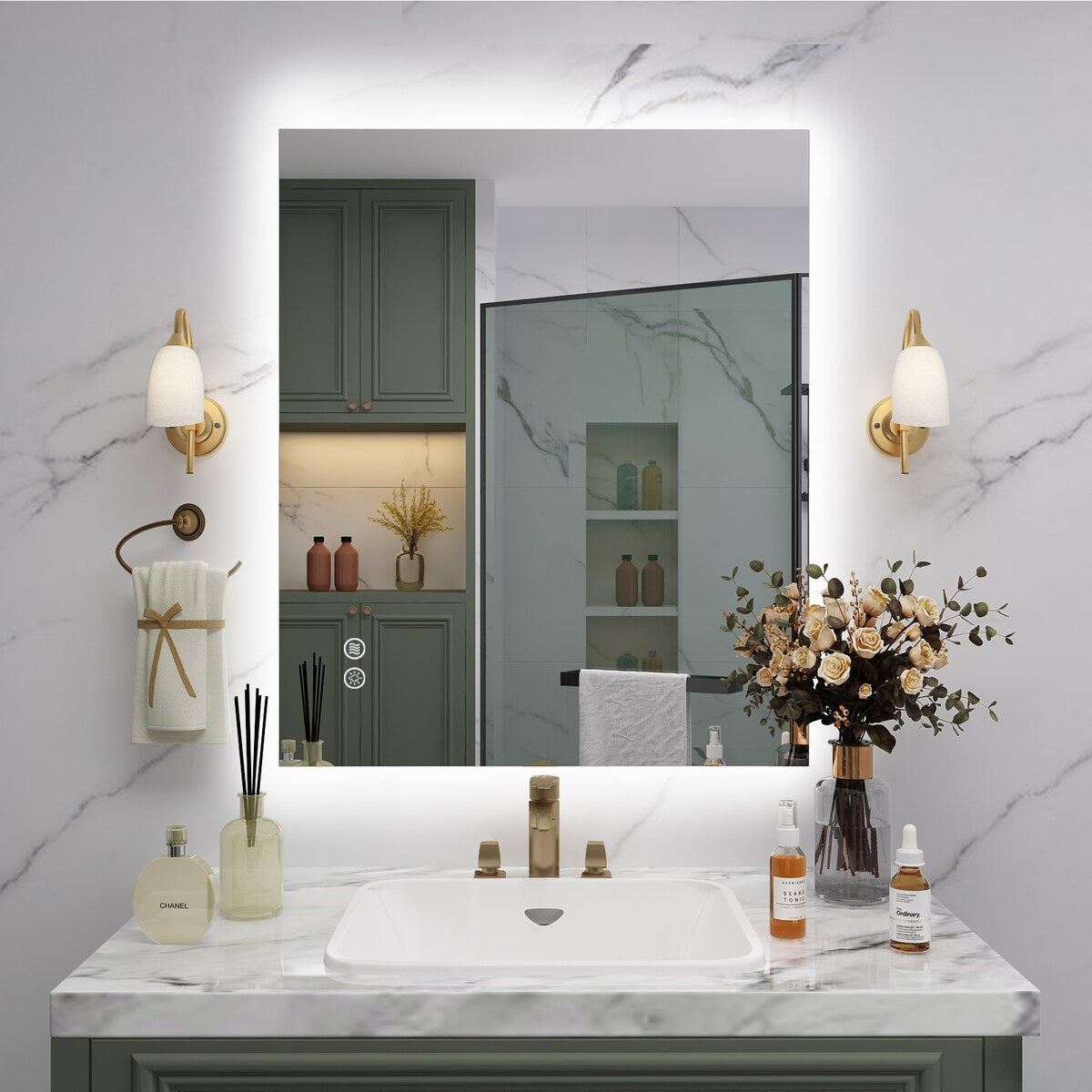 KIOTEE LED Bathroom Mirror Rectangular Frameless Super Bright Backlited LED Anti-Fog Tempered Glass Wall Bathroom Vanity Mirror