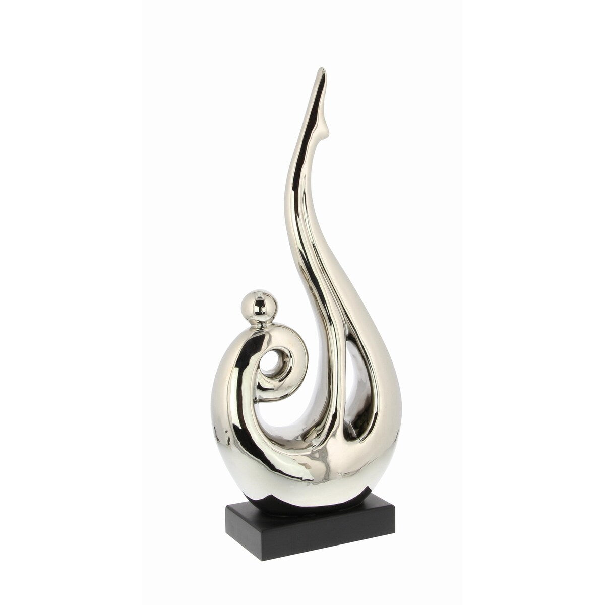 Ceramic Abstract Decorative Sculpture with Black Base - Silver - Roche River Decor