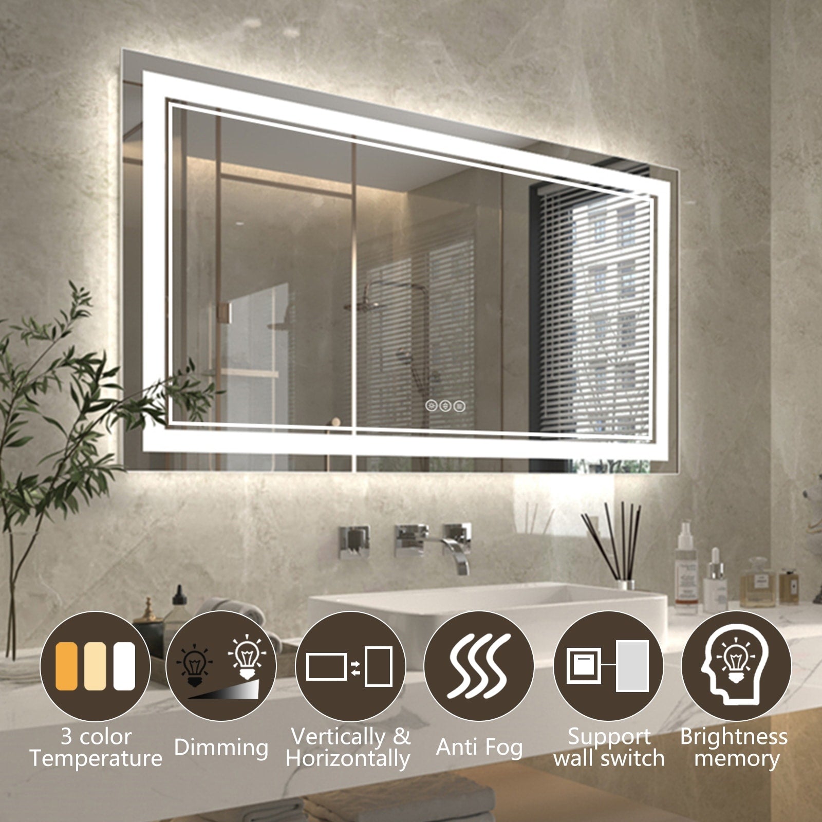 ExBrite Anti-Fog LED Bathroom Mirror with Endless Dimming