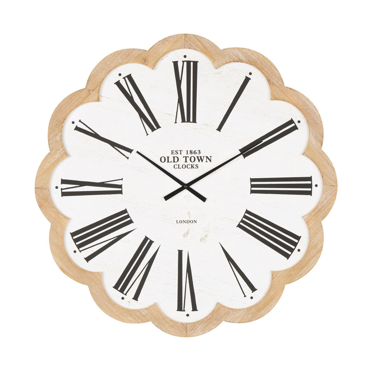 Wood Floral Shaped Decorative Wall Clock with Brown Scalloped Frame - White - Roche River Decor