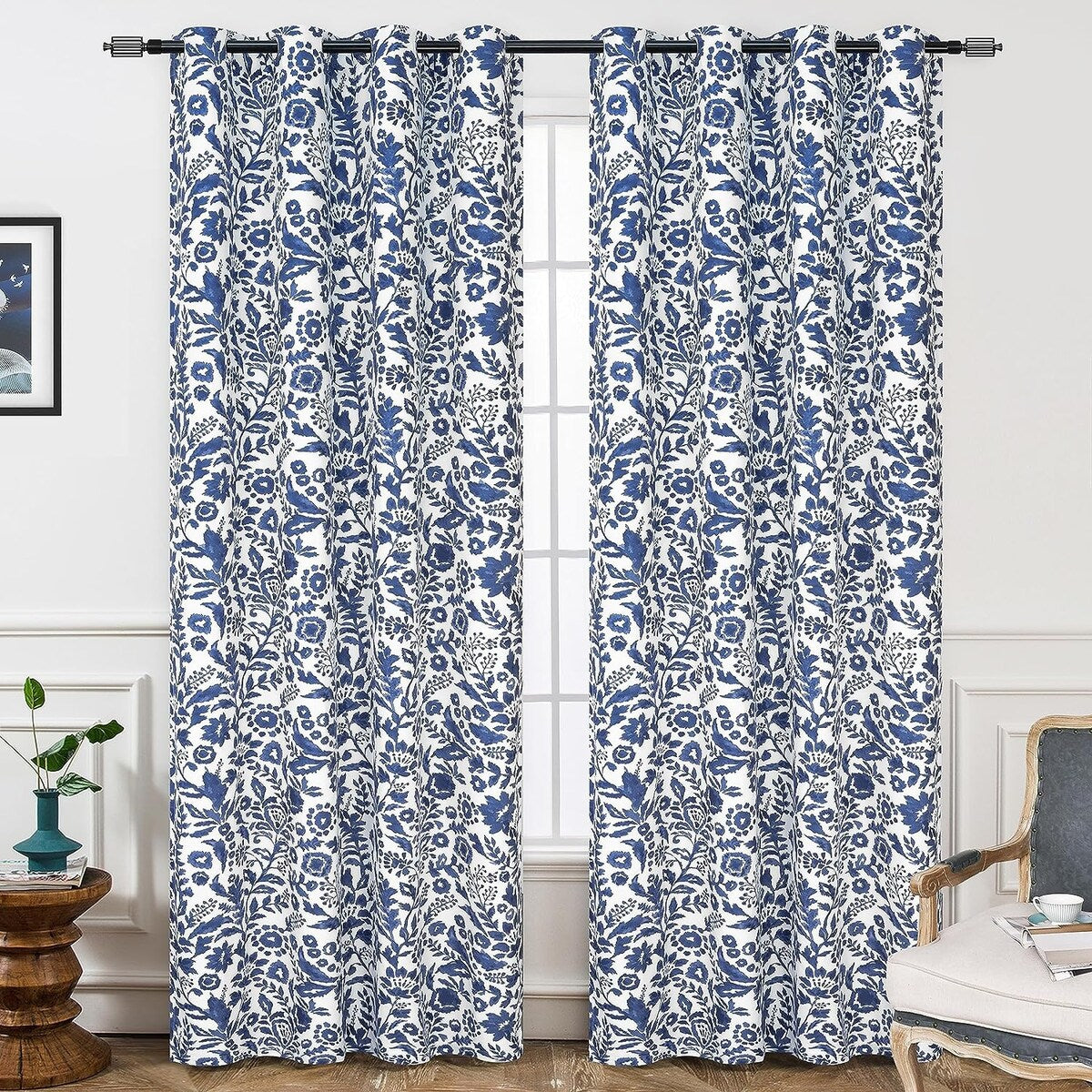 Porch & Den Ouzel Floral Watercolor Blackout Lined Window Curtain Panel Pair