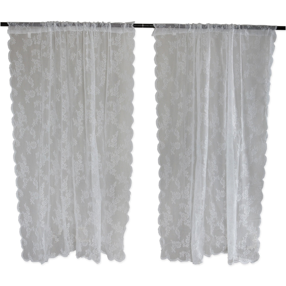 DII White Flower Blossom Lace Window Curtain (Set of 2)