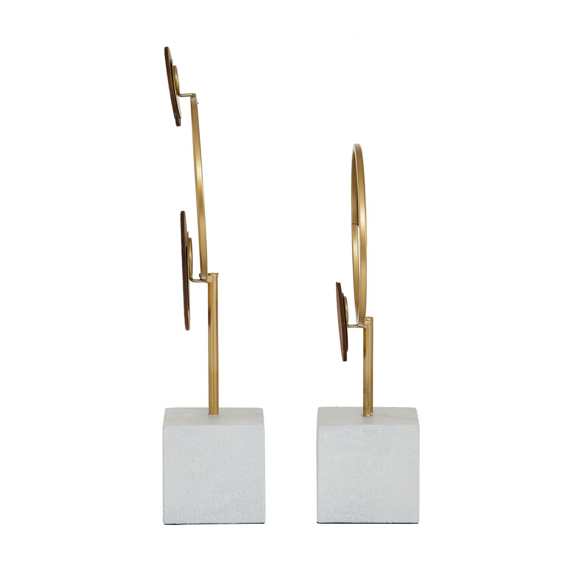 Metal Geometric Decorative Sculpture with Wood Accents - Set of 2 Gold - Roche River Decor