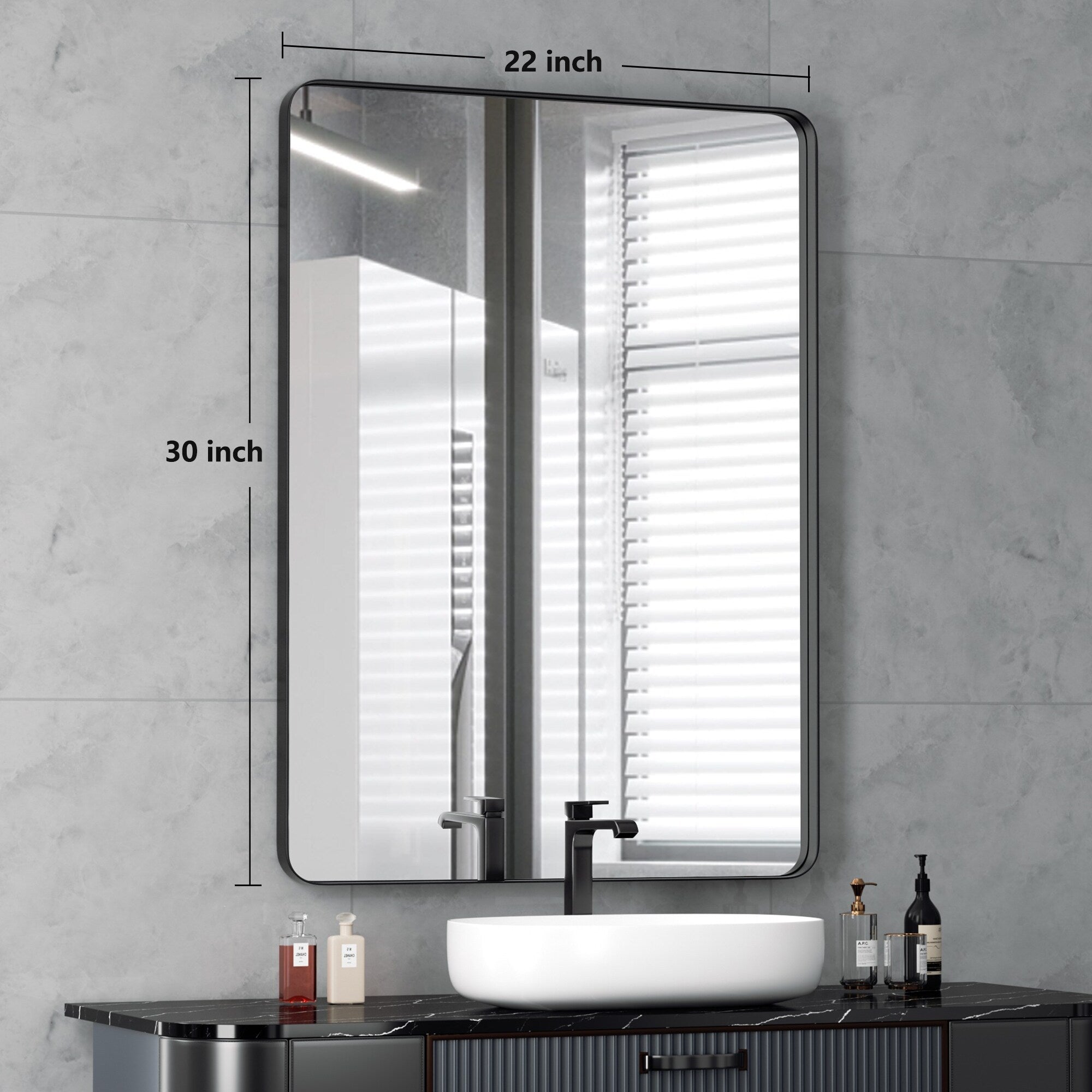 Wall Mirror Vanity Mirror Bathroom Mirror with Round Corner (1 Piece)