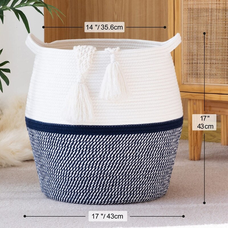 Large Cotton Rope Basket Baby Laundry Hamper - 17L x 17W x 17H