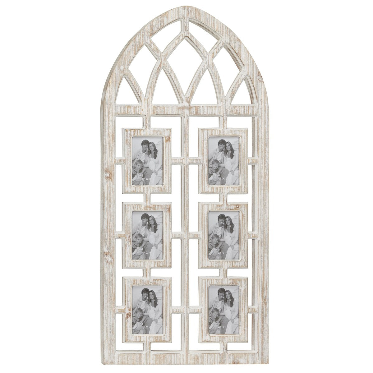 Wooden 6 Slot Wall Photo Frame with Window Arch Shape - Light Brown - Roche River Decor