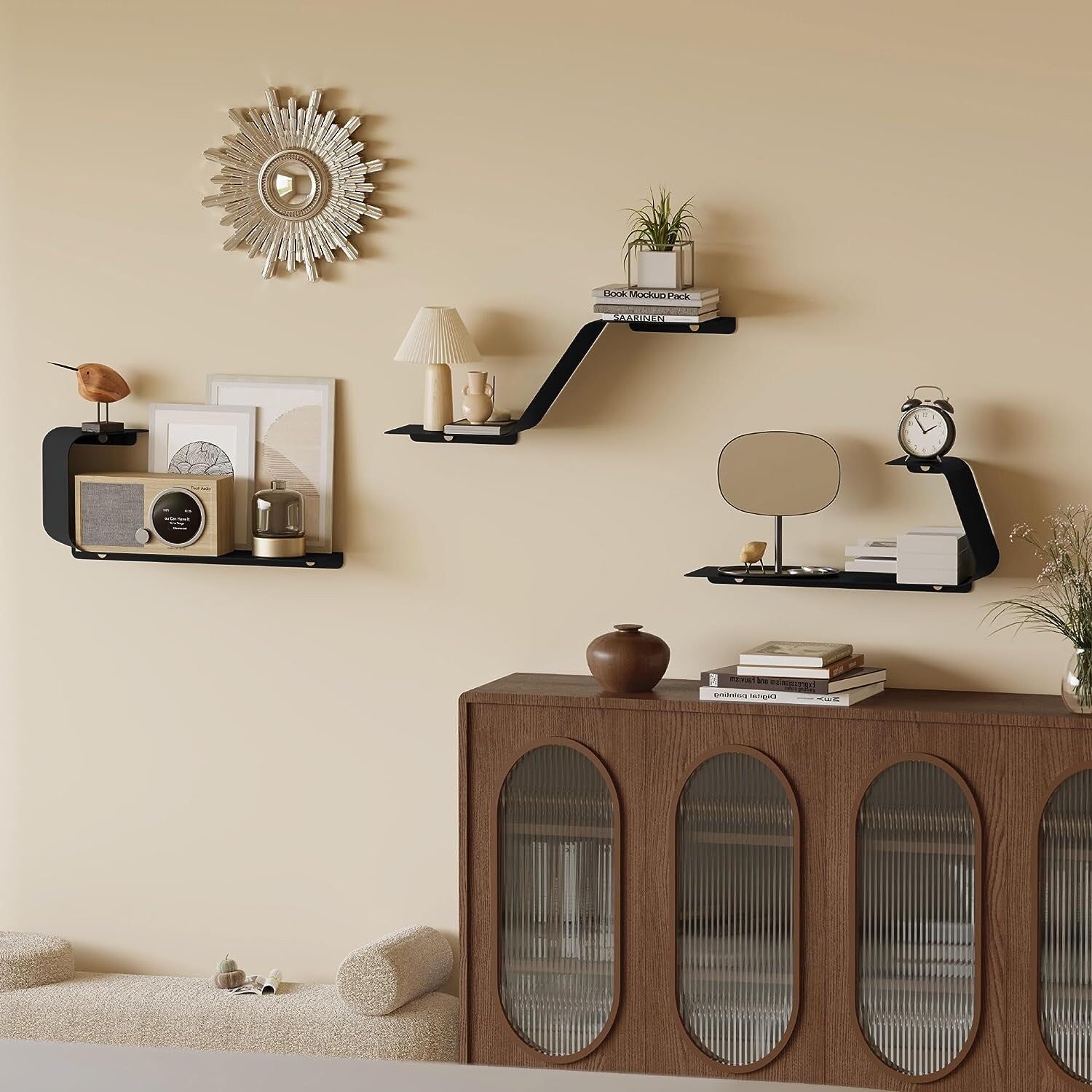 Sttoraboks 3 Floating Shelves Wall Mounted Metal Shelves for Versatile Storage Bathrooms,Bedrooms Kitchens