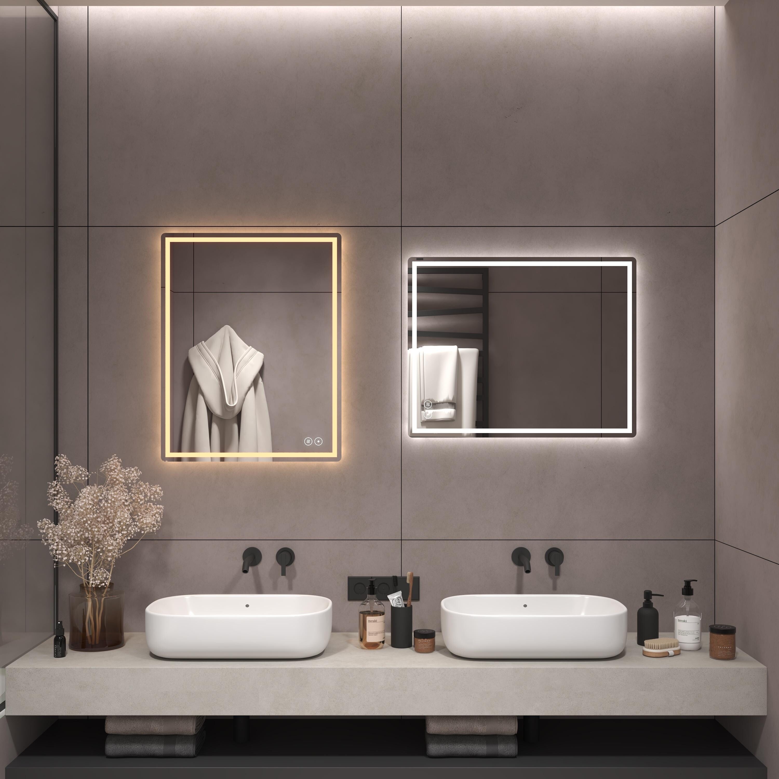 CB HOME LED Bathroom Mirror, Lighted Wall Mounted Mirror, Frameless Vanity Mirror, Anti-Fog, Dimmable,Three Color