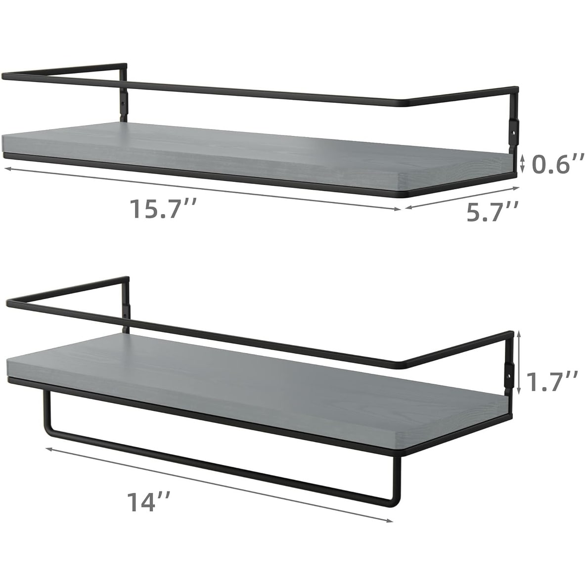 Wall Mounted Floating Shelves with Metal Frame and Towel Rack, Set of 2