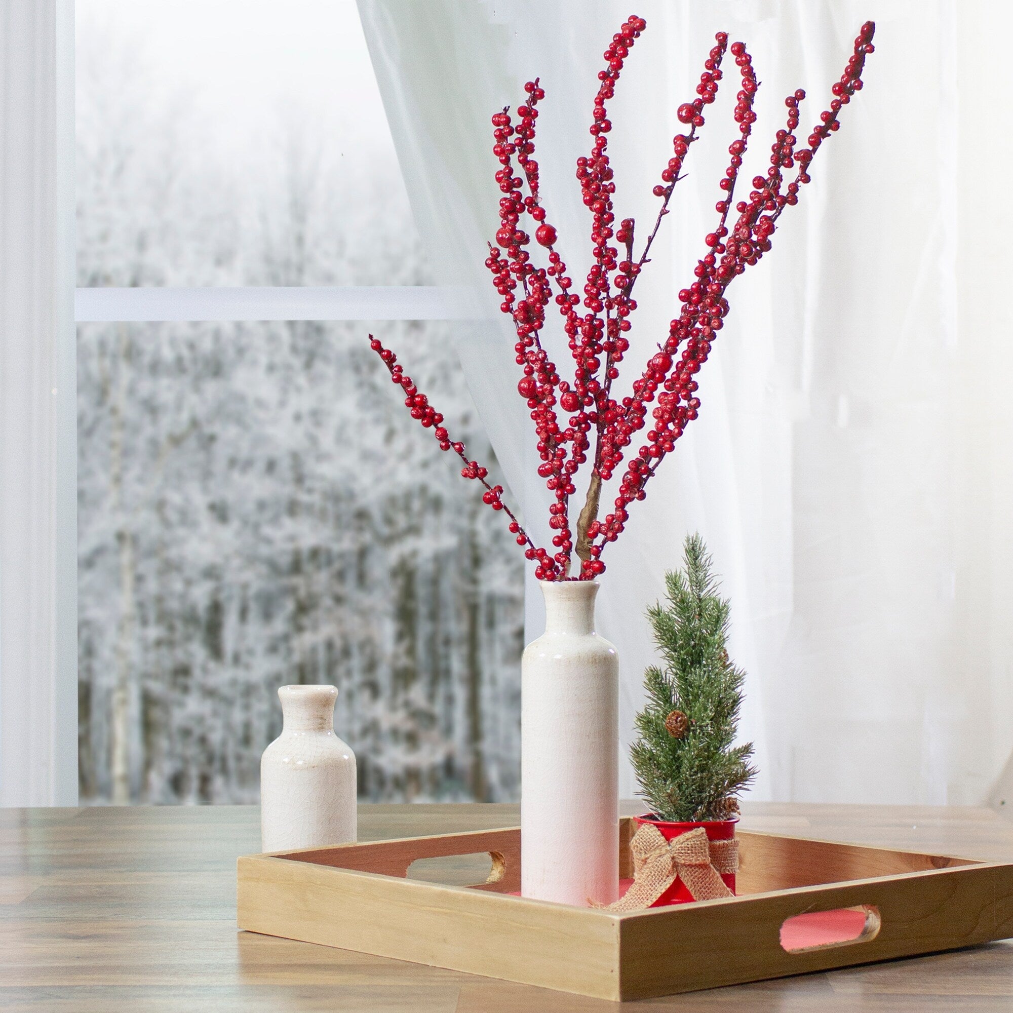 40 Red Berries Artificial Christmas Twig Spray