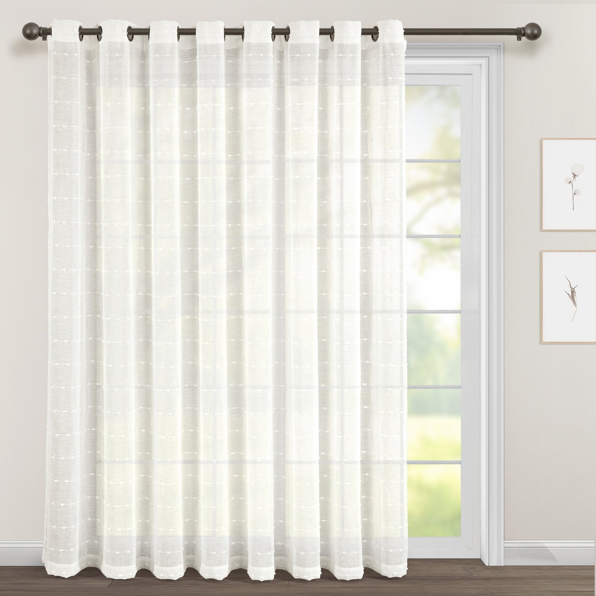 Lush Decor Farmhouse Textured Grommet Sheer Window Curtain Panel Pair