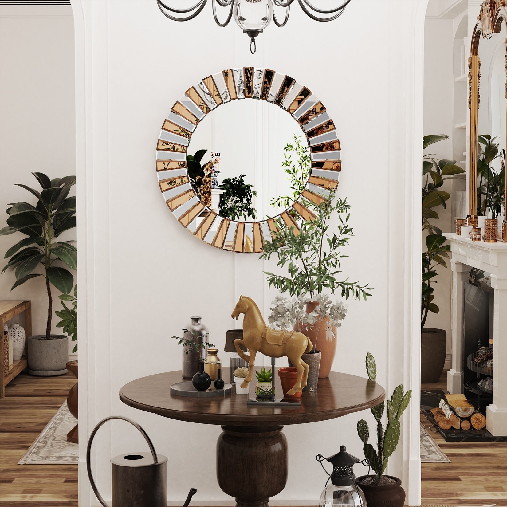 Large Round Accent Beveled Wall Mirror