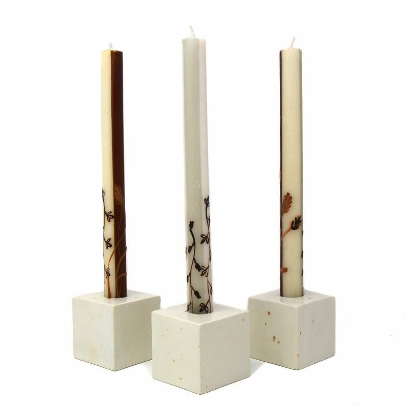 Handmade Dinner Taper Candles Kiwanja Design, Set of 3 (South Africa)