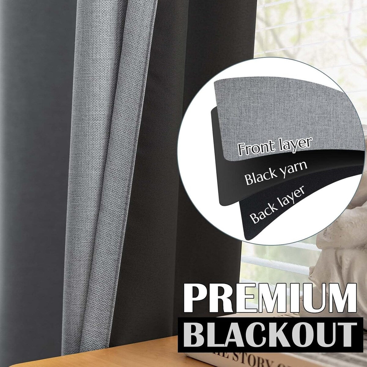 90% Blackout Faux Linen Curtains Thermal Insulated Room Darkening Curtains, 2 Panels Set, Grommet Top Window Treatments