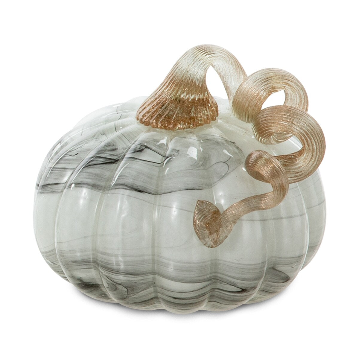 Glitzhome Fall Harvest Gray Marble Handblown Glass Pumpkins for Thanksgiving Decor