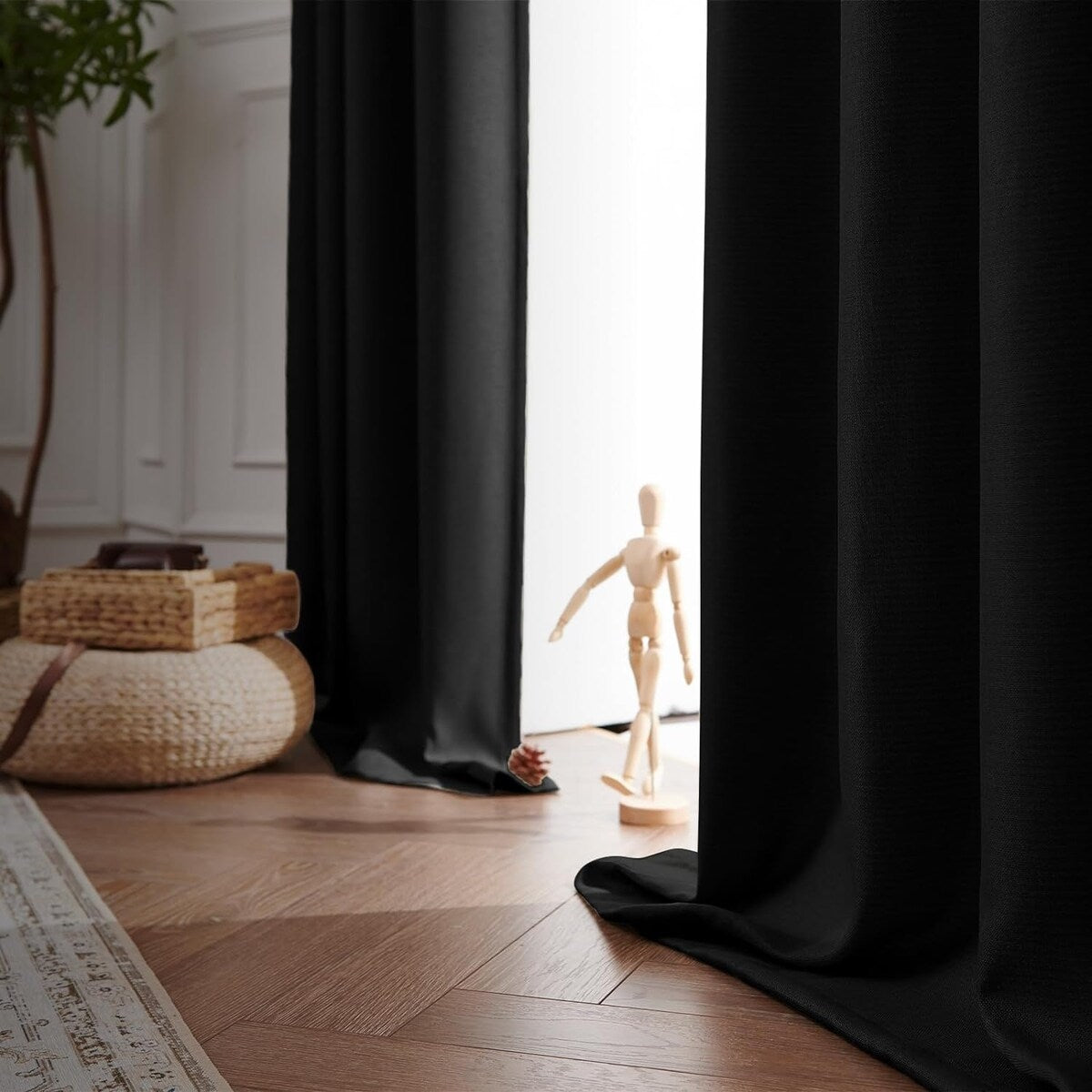 90% Blackout Faux Linen Curtains Thermal Insulated Room Darkening Curtains, 2 Panels Set, Grommet Top Window Treatments