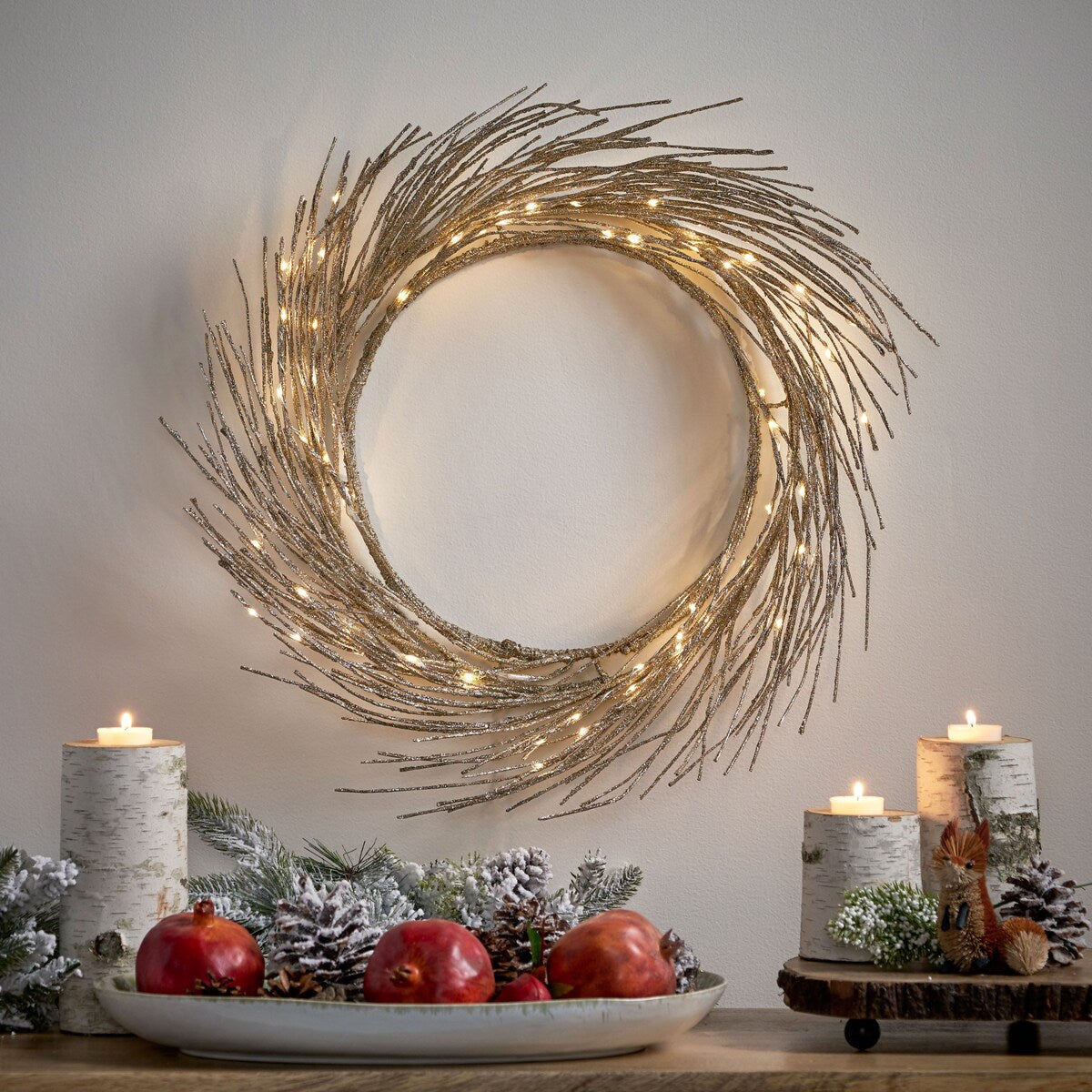 Battery Operated LED 24 Wintry Paper Wreath - Champagne- 24 - Champagne