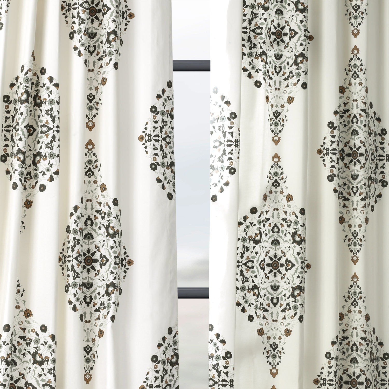 Exclusive Fabrics Medallion Damask Printed Cotton Room Darkening Window Curtains (1 Panel)