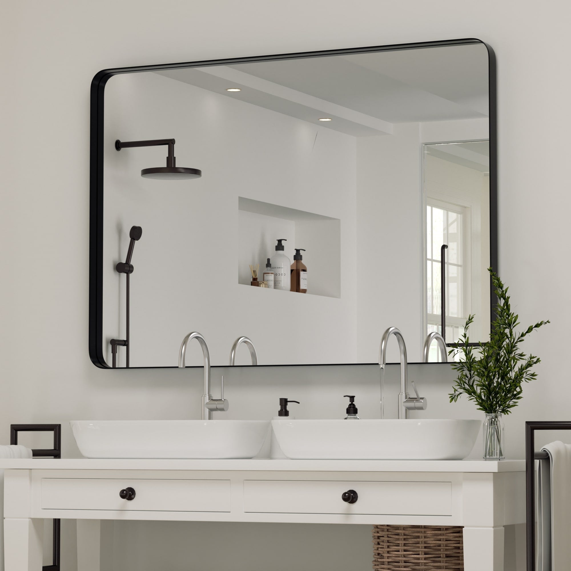 Wall Mirror Vanity Mirror Bathroom Mirror with Round Corner (1 Piece)