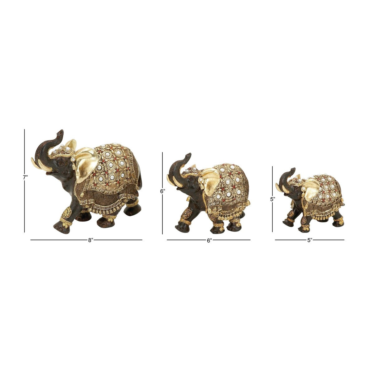 Polystone Elephant Handmade Decorative Sculpture with Ornate Dresswear and Pearl Accents - Set of 3 Gold - Roche River Decor