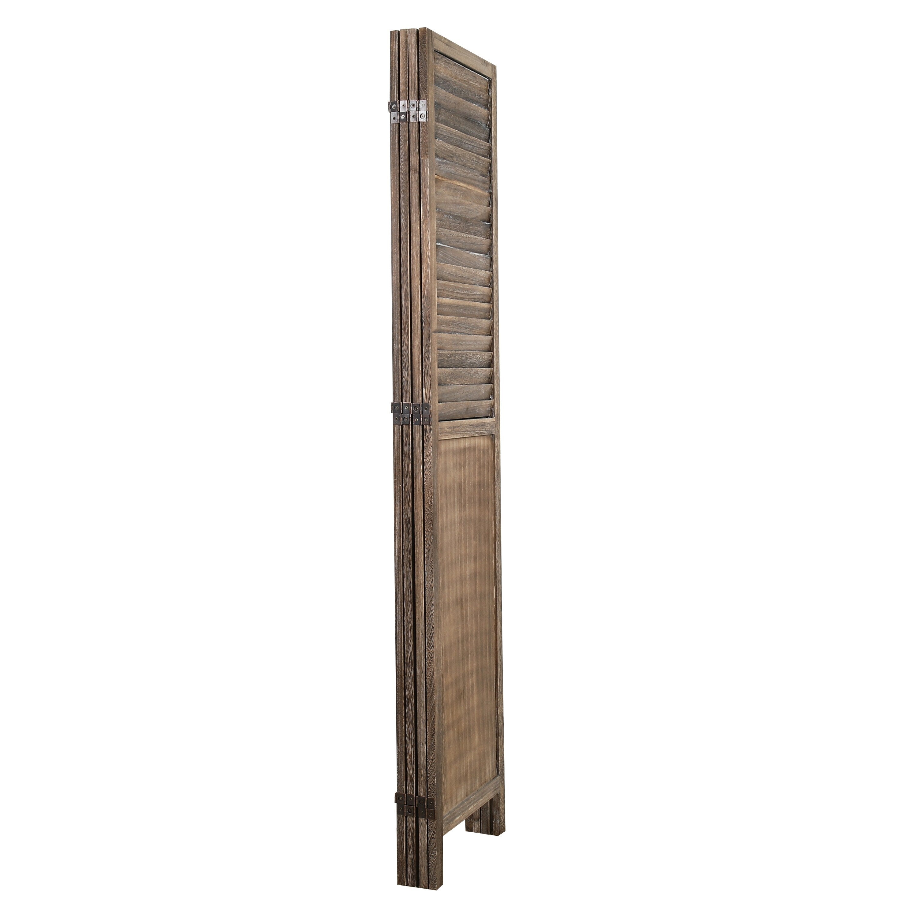 Proman Products Rancho Shutter 4 Panel Room Divider , Folding Screen, Privacy Screen, Paulownia Wood, Rustic Brown