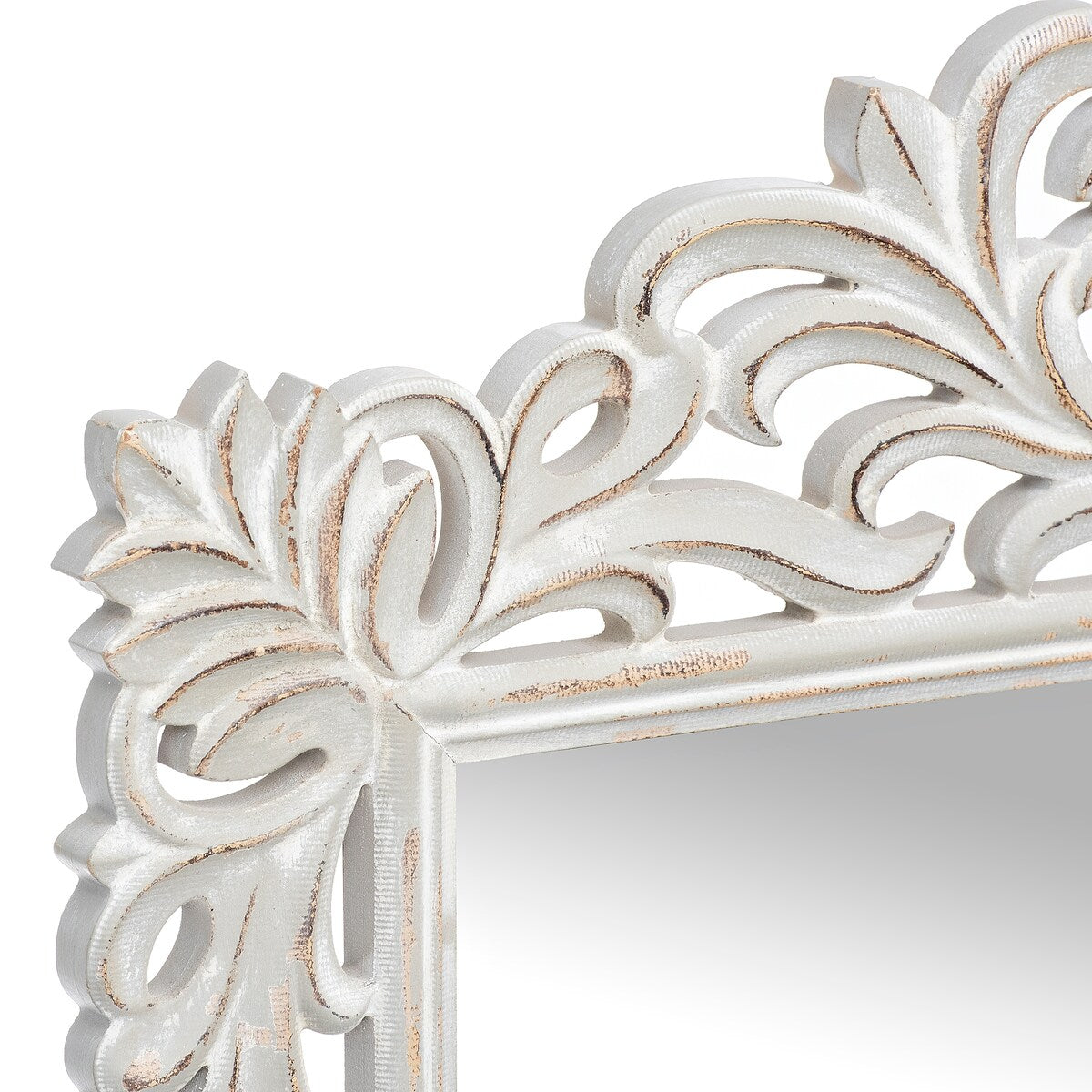 Distressed Gray Carved Ornate Scroll Mirror